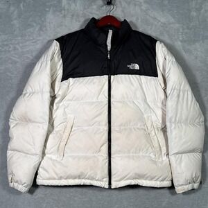 North Face Jacket Mens L White Black 700 Down 1996 Retro Nuptse Puffer *FLAW